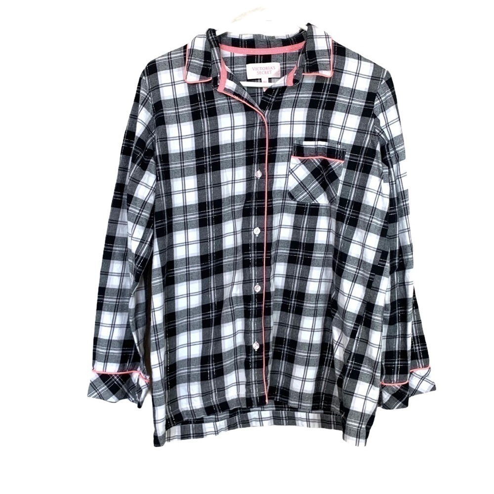Victoria’s Secret Black White Plaid Sleep Shirt Size Medium - Picture 4 of 17